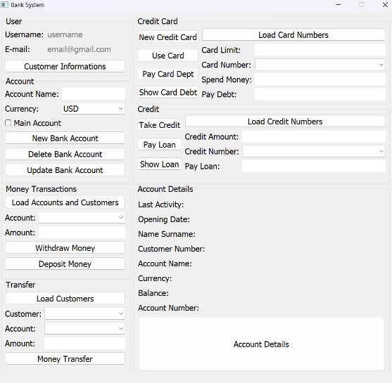 Screenshot of the Bank Management System application